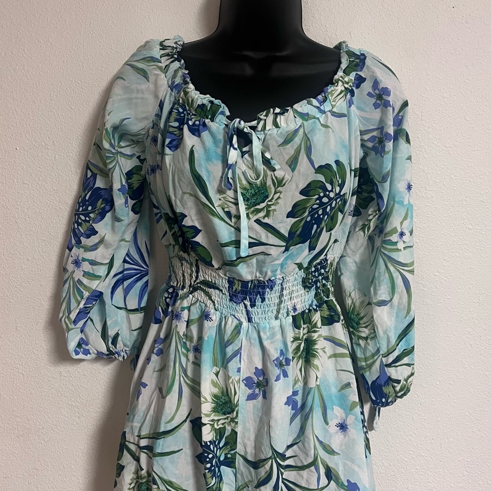 Floral Blue and Green Women's Romper
